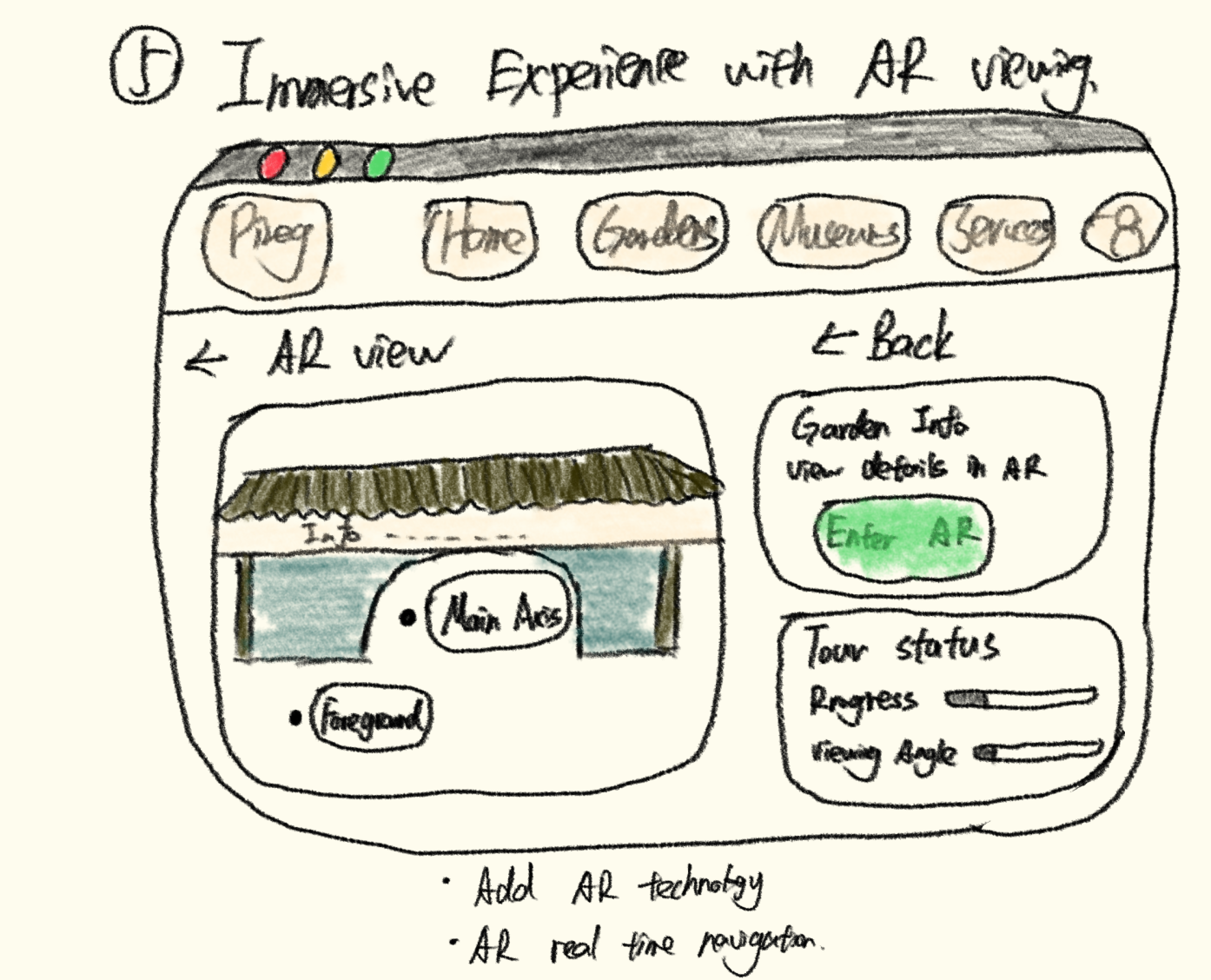 Hand-drawn interface sketch 5 for SuCity-Roam.