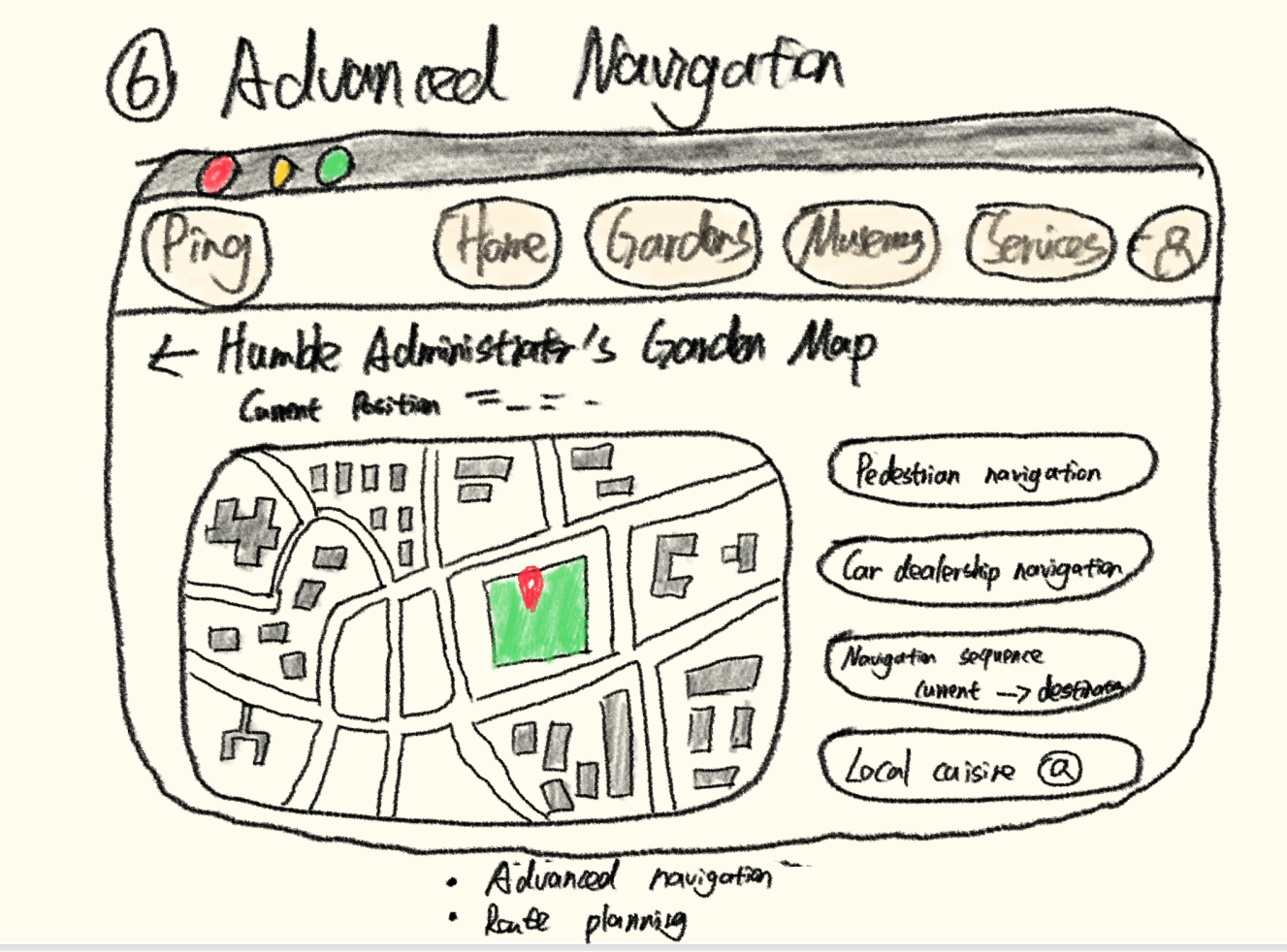 Hand-drawn interface sketch 6 for SuCity-Roam.